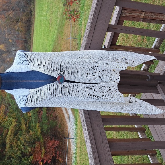 Hand Crafted Crochet Lacy Vest Cardigan Boho Festival Bohemian Hippie Essential - Picture 1 of 14